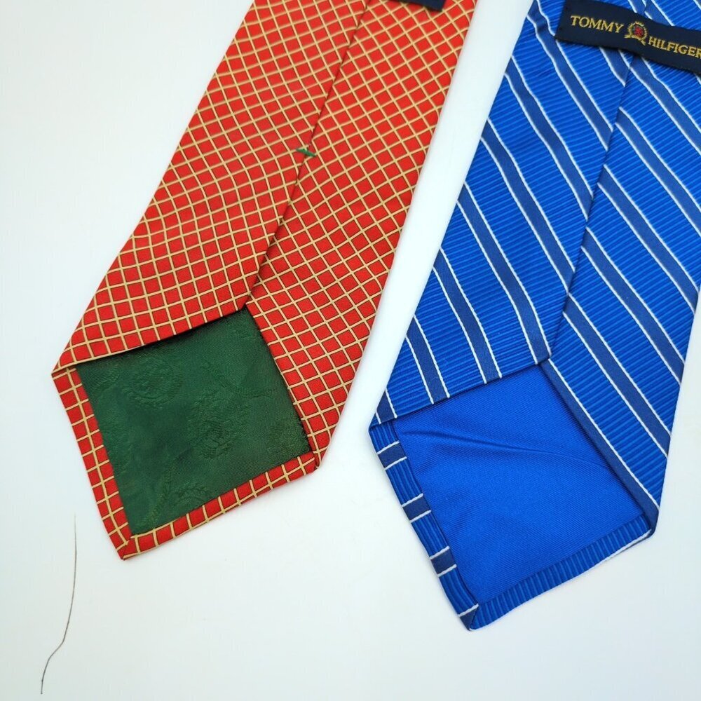 Lot of 2 Tommy Hilfiger Silk Ties Dual Pattern Red Cream & Blue White Made USA - Picture 6 of 10